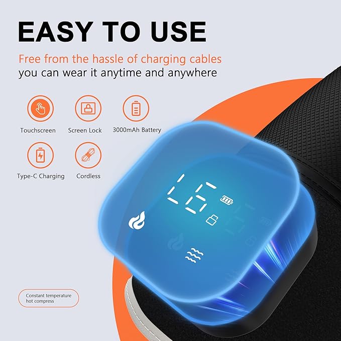 RAYOCON Red Light Therapy for Knee: Knee Massager with 6 Heat and 5 Vibration Cordless Rechargeable Electric Heated Knee Brace Gifts for Men Women