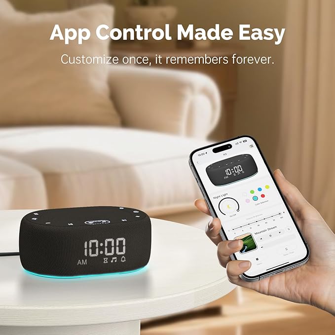 1Mii White Noise Sound Machine for Sleep, Pink Noise Machines for Baby Adults Sleeping, 18 Soothing Sounds with 7-Color Night Light, Timer, Alarm Clock, 16 Volume Levels, Easy App Control - Purple