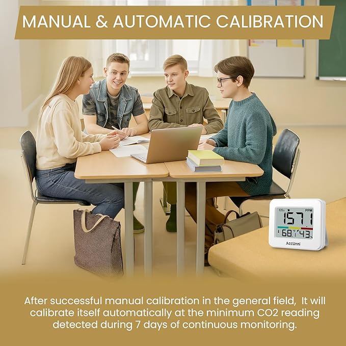 CO2 Monitor Air Quality Monitor Indoor Battery Powered, Carbon Dioxide Detector, Portable Temperature Humidity Meter, CO2 Alarm for Home, Hotel, Cars, Office or School