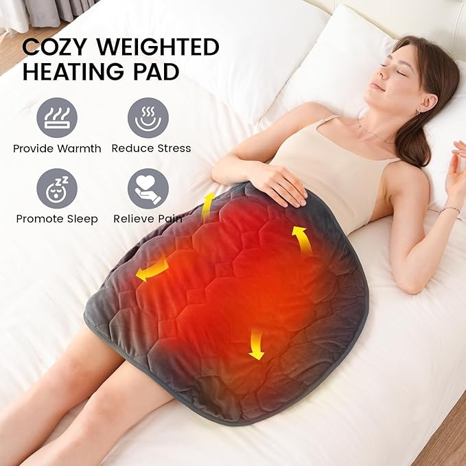 immtree Weighted Heating Pad for Period Cramps, 29" x 24" Extra Large Electric Heated Pads 7 lbs, Back Shoulder Knee Abdomen Pain Relief, Soft Warm Heavy Lap Blanket, Dark Grey