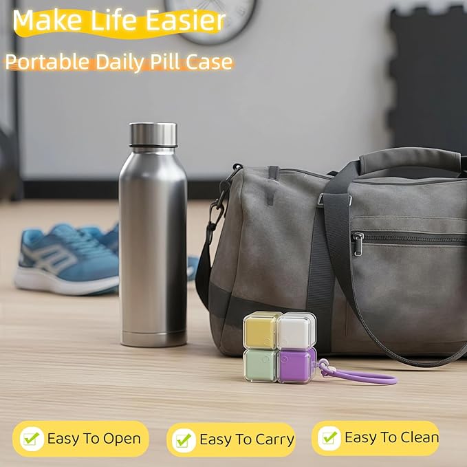 Weekly Pill Organizer, Travel 7 Day Pill Box Case with Magnetic Design, Easy Open Pill Container for 8 Compartments Portable Pill Case Medicine Holder for Vitamins Medication (Purple)