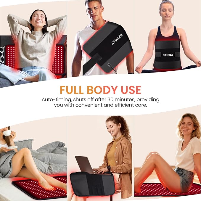 SAVILER® 24’’ x 13.8’’ Large Red Light Therapy Pad for Body, 260 LEDs Light Therapy Mat with Timer, 32W Near Infrared Light Therapy Wrap for Back Shoulder Joint Muscle Pain Relief