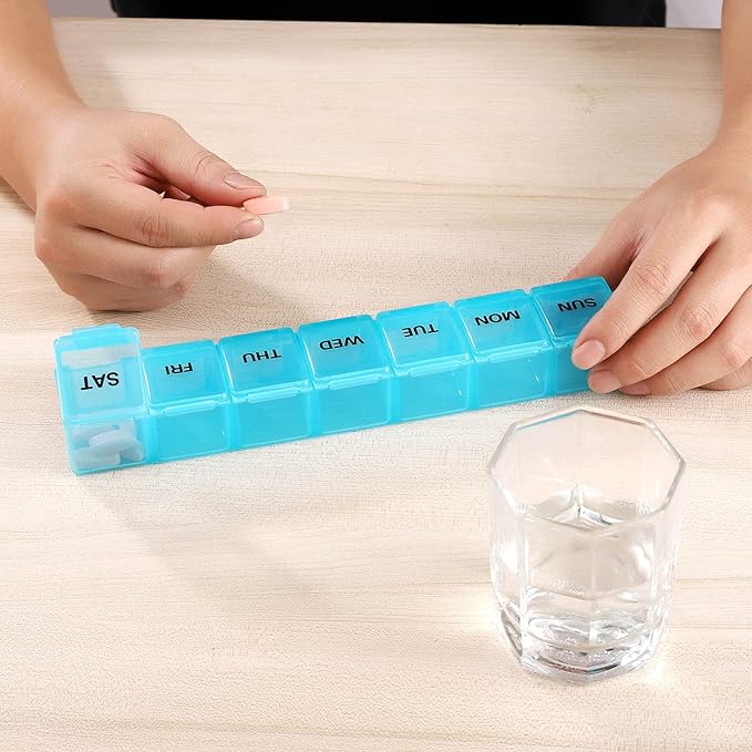 Pill Organizer XL Extra Large Weekly and Daily Pill Cases for Pills/Vitamin/Fish Oil/Supplements (Light Blue)