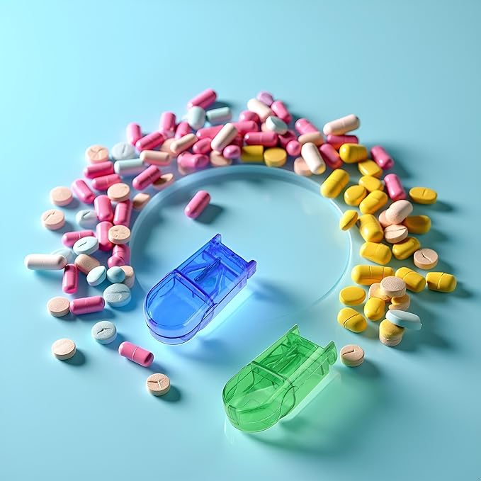 2pcs Green and Blue Cuts Pills for Small and Tiny Pills Tablet Splitter with Guard Pill Cutter and Crusher Cuts Pills for Cutting Small Pills or Medicine Organizer Medication Aids
