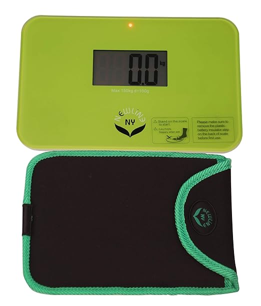 NewlineNY Step-on Super Mini Smallest Travel Bathroom Scale with Protection Sleeve: SBB0638SM-GN Green + Case Cover