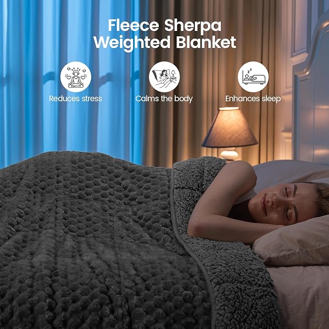 Super Fuzzy Soft Fleece Sherpa Weighted Blanket 15 lbs for Adults, 3D Imitation Turtle Shell Luxury Weighted Throw for Better Sleep, Dual Sided Cozy Heavy Blankets for Couch Bed, Grey, 48" x 72"