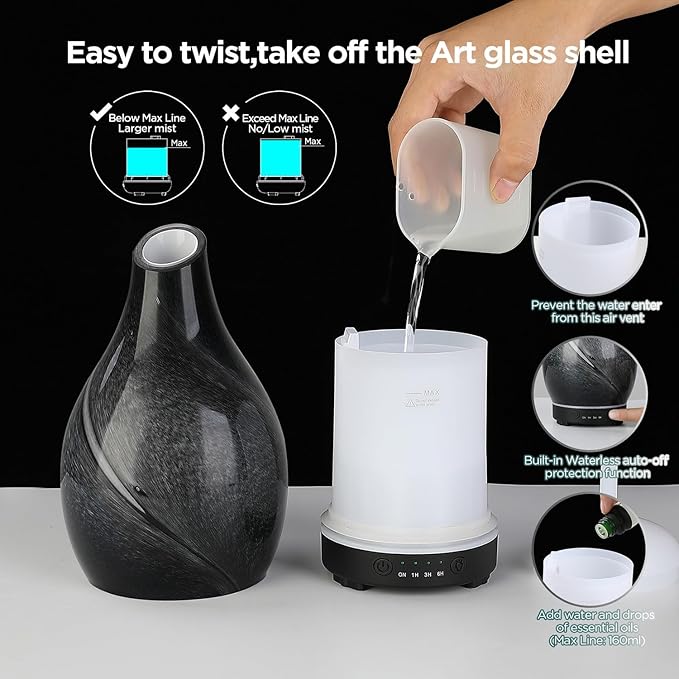 Star River Aromatherapy Diffuser - 160ml Ultrasonic Essential Oil Diffuser with 7-Color LED Night Light, Cool Mist Humidifier, Intermittent Mode & Auto Shut-Off for Home, Gift
