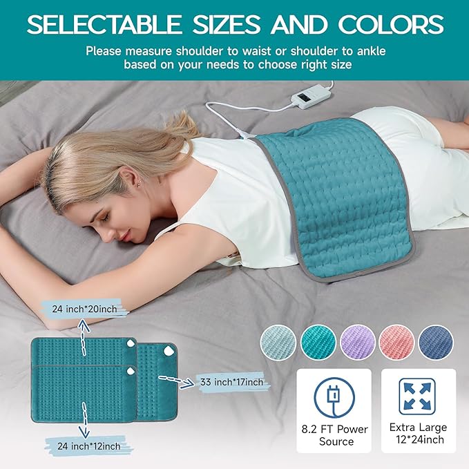 Electric Heating Pad for Back Pain Relief, Large Heating Pads for Body Muscle Pain Cramps Relief, 6 Heating & 4 Timer Setting, Machine Washable, Gift for Grandparents(17'' x 33'')