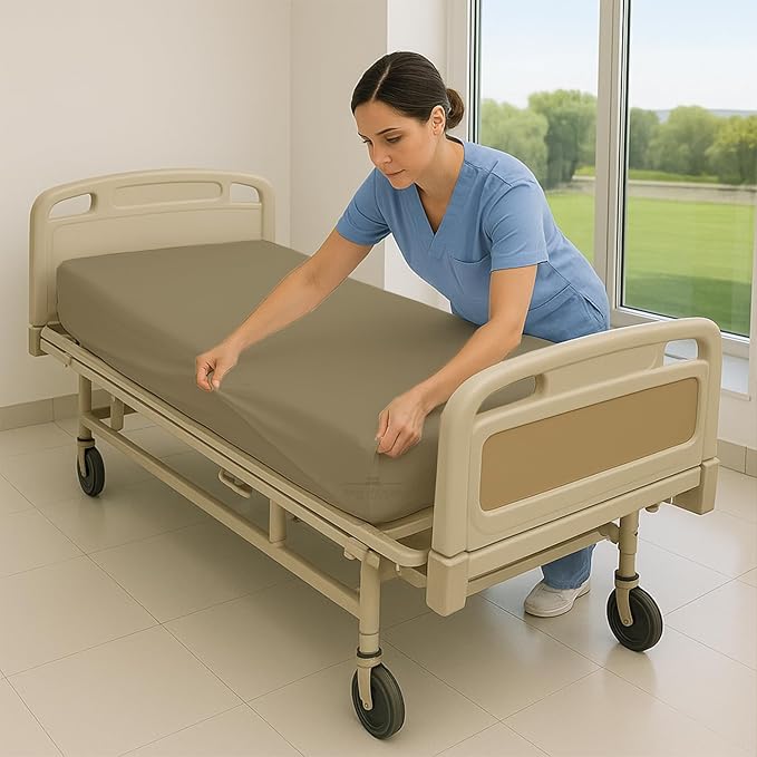 6 Pack Fitted Hospital Bed Sheets - Soft Microfiber Hospital Fitted Sheet - Hospital Bed Fitted Sheets (Taupe, 36" x 84" x 12")