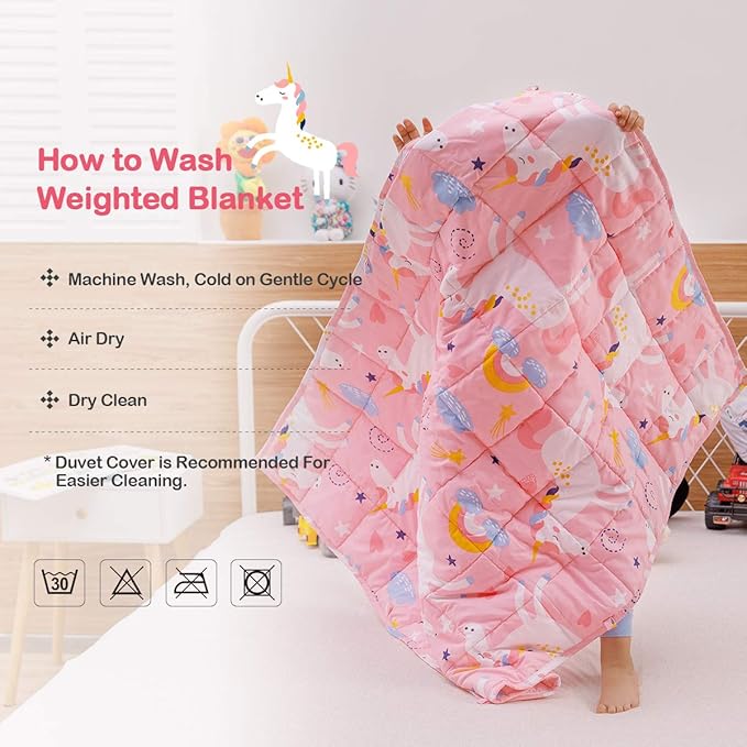 Sivio 100% Cotton Weighted Lap Pad 3lbs Sensory Throw Pad with Glass Beads Portable Lap Blanket Great for Home Classroom Travel, 20' x 30', Pink Unicorn