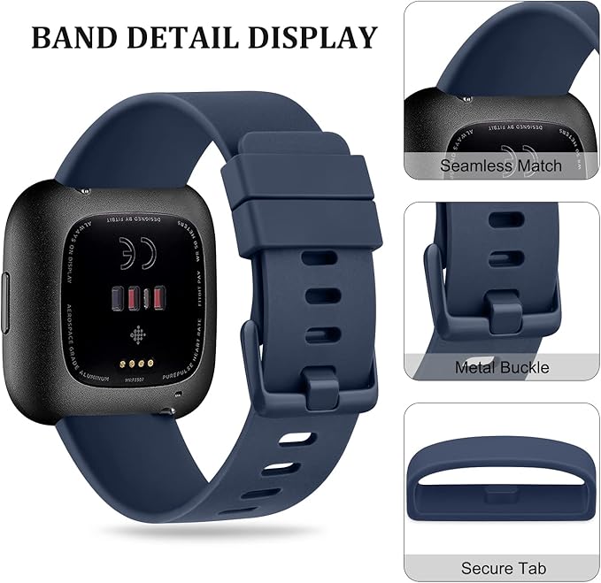 Mugust Sport Bands Compatible with Fitbit Versa 2, Classic Soft Silicone Replacement Wristbands Straps for Fitbit Versa Smart Watch Women Men (Small,Abyss Blue)