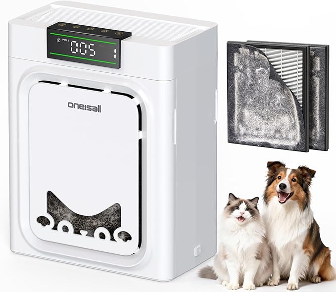 oneisall Air Purifiers for Home Pets with Double-Sided Washable HEPA Filters, Large Rooms Up to 2200Ft², Air Purifier for Dander, Odors, Allergens, Pet Fluff Hairs,Pollutants, Smoke, and Dust, PP02