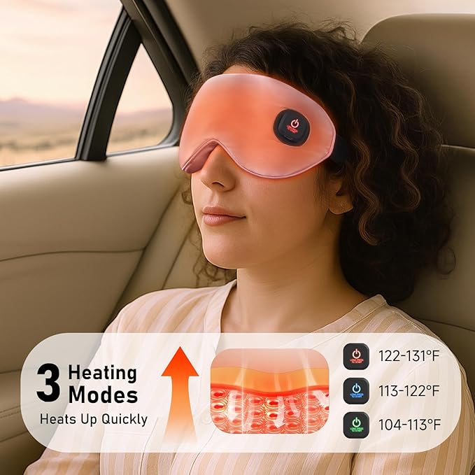 LitBear Heated Eye Mask, Silk Cordless Warm Eye Compress for Dry Eyes, Light Blocking Heat Eye Mask for Women Men, Soft Eye Heating Pad for Dry Eyes, Travel, Rechargeable, Washable Cover (Pink)