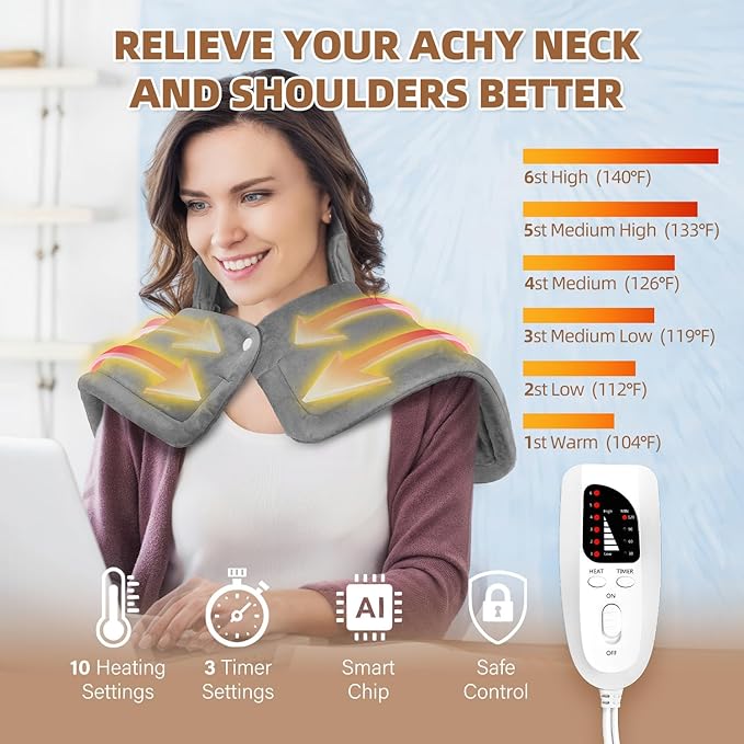 Heating Pad for Neck and Shoulders, 2lb Weighted Electric Neck Heating Pad for Back Pain Relief 10 Heat Settings 3 Timers Auto Off Birthday Christmas Gifts for Women Mom Men Dad