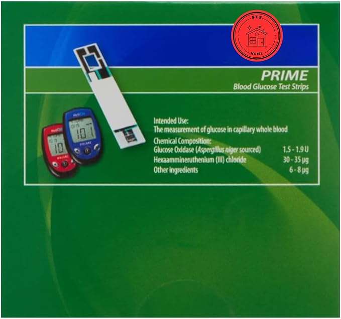 Prime Blood Glucose Test Strips | Blood Glucose Test Strips | Test Strips for Diabetes | Blood Sugar Test Strips | Diabetic Test Strips | Prime Test Strips 100 Count + STS Sticker.