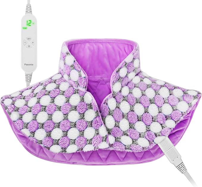 Full Weighted Heating Pad for Neck and Shoulders, Pasonio Large Electric Heated Wrap for Cramps and Pain Relief - 2.4lb Hot Heat Pad with Moist & Dry Heat Therapy Options, Washable- (18"x22") - PYQ03