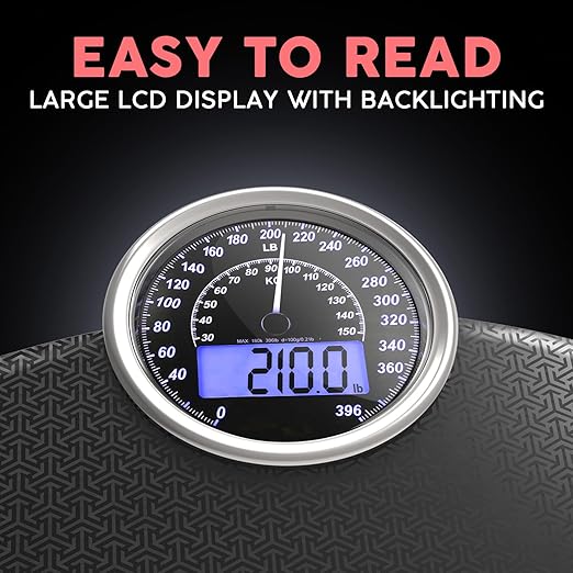 Adamson Hybrid 2-in-1 Analog & Digital Weighing Scale for Body Weight up to 400lbs - Thick Tempered Glass - Extra Large Display - Easy to Read Digital Bathroom Scale - Black Matrix with Blue Backlight