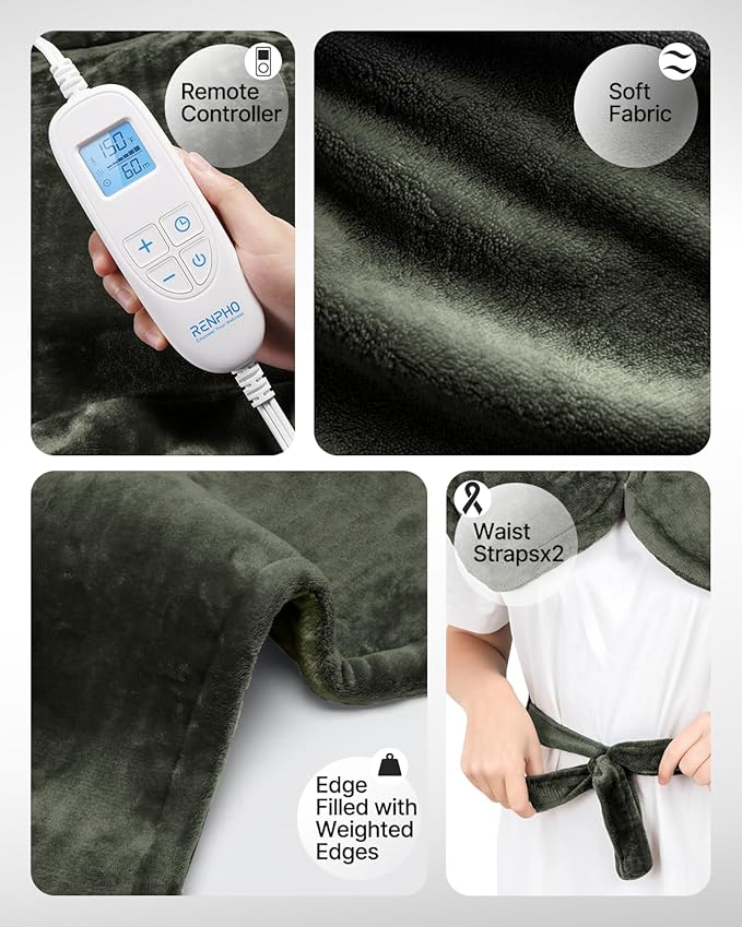 RENPHO Electric Heating Pad for Back, Birthday Gifts for Women Men Mom Dad, FSA Eligible & HSA Store, Neck and Shoulder Heat Pad, Fast Heating, 24"x33", ETL Certified, Green