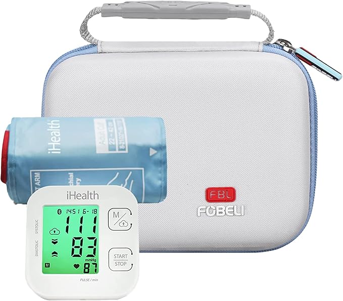 FBLFOBELI Hard Carrying Case Replacement for iHealth Track Smart Upper Arm Blood Pressure Monitor, Bluetooth Blood Pressure Cuff Machine, Protective Travel Storage Bag (Case Only) (Grey)