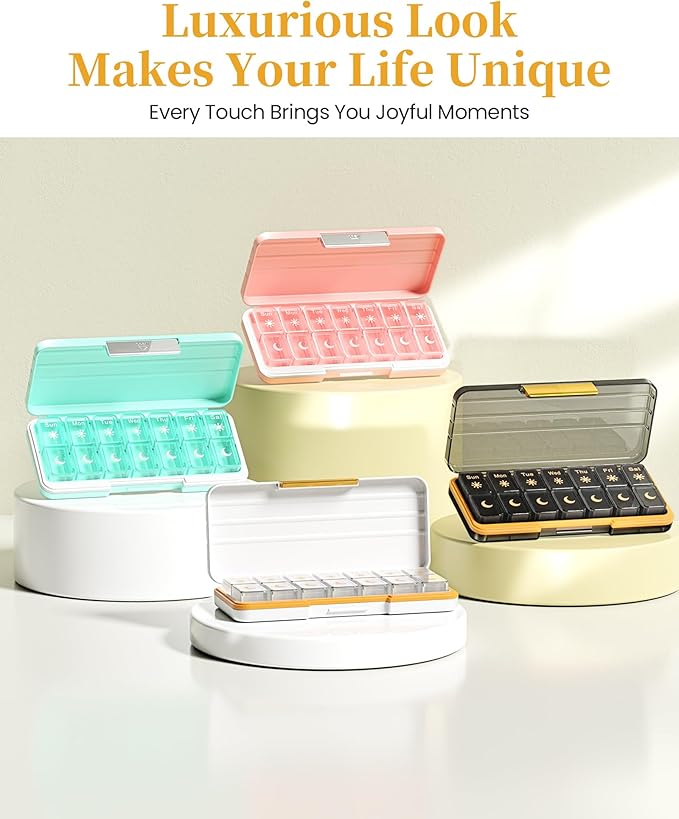 Zoksi Am Pm Pill Organizer 7 Day, Weekly Pill Box 2 Times a Day, Medicine Pill Organizer with Separate Compartment, Travel Pill Case Dispenser Portable for Vitamins, Fish Oils, Medicines(Black)
