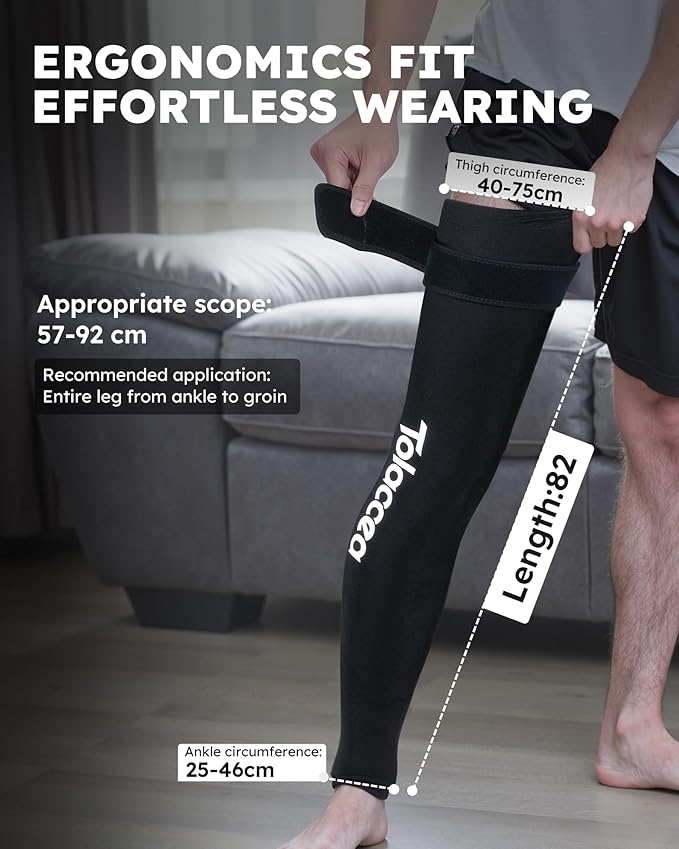 Tolaccea Full Leg Ice Pack Wrap with 360° Coverage with Strap for Muscle Recovery After Exercise, Ice Pack Wrap Around Entire Leg for Pain Relief, Foot Calf and Thigh Legs Shins Hamstrings (Large)