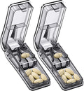 2-Pack Pill Cutter for Small or Large Pills – Professional Pill Splitter with Sharp Stainless Steel Blade, V-Shape Holder & Doubles as a Pill Organizer – Not Suitable for Tiny Pills
