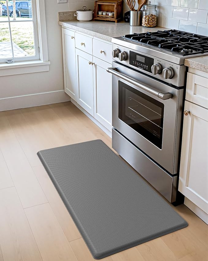 DEXI Kitchen Mat Cushioned Anti Fatigue, Extra Thick Comfort Standing Floor Mats Waterproof, Memory Foam Antifatigue Runner Rug for Desk Office, Sink, Laundry, 48x20, Grey