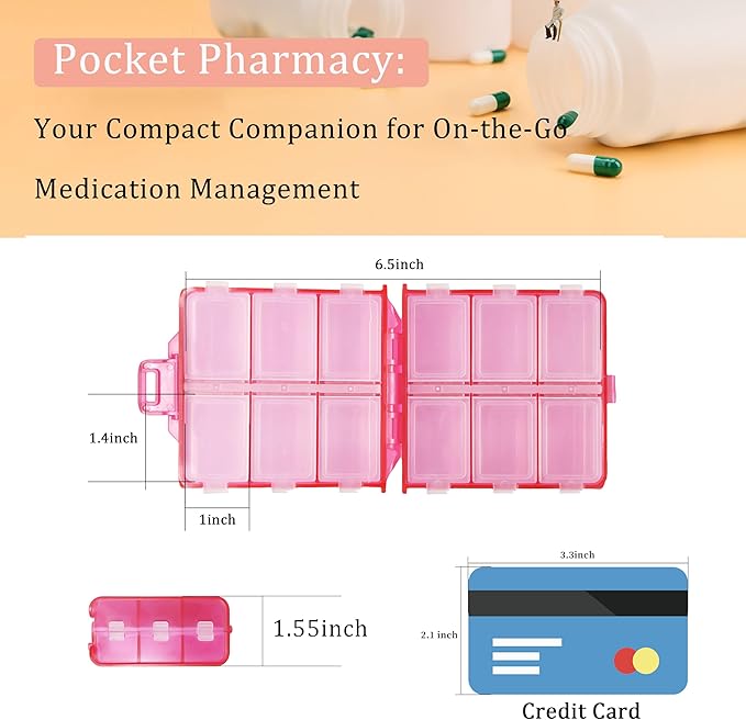 Large Pill Organizer with Medicine Labels, Pill Dispenser 12-Compartment Travel Medication Storage Case, 7-Day Pill Box for Vitamins & Supplements (White, 161 Labels)