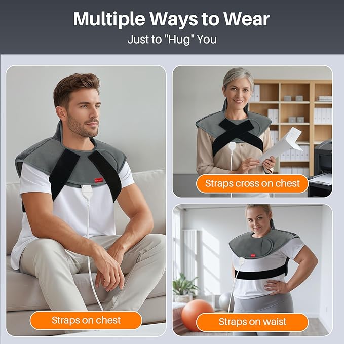 Comfytemp Weighted Heating Pad for Neck and Shoulders, Heating Pads for Back, Wearable Electric Heating Pads, Adjustable Heated Wrap with Auto-Off, Birthday Gifts for Women Men Mom & Mom Day Gifts