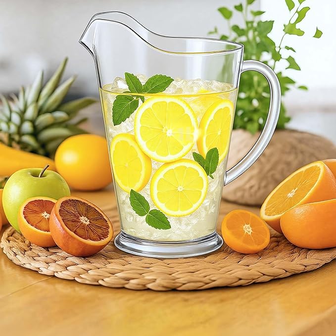 LemonRoad 6 Pcs 60oz Plastic Water Pitchers Clear Beer Pitchers for Party Restaurant, Reusable Indoor and Outdoor Water Serving Jugs for Juice Ice Tea Soda Pop Cold Drinks