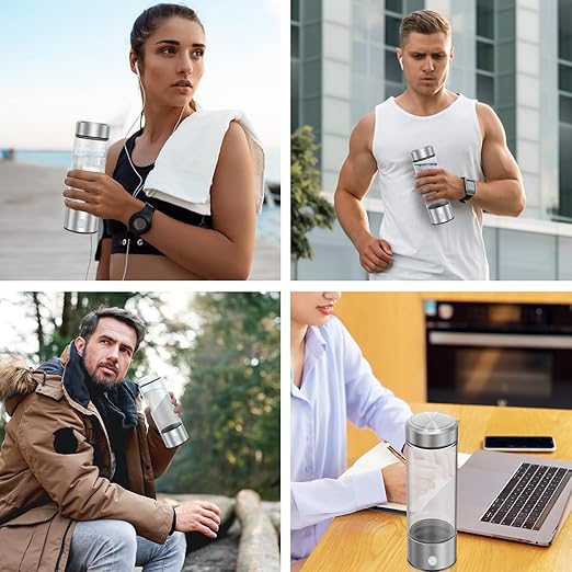 2 Pack Portable Rechargeable Hydrogen Water Bottle Generator [Gifts for Him Her], Water Machine for Home Travel Office Exercise (Silver)