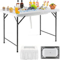 Giantex 4 FT Folding Ice Cooler Table for Parties with Drain, No Assembly Ice Bin Table with Removable Matching Skit, Portable Fill and Chill Table for Cooling Food Beverage, Picnic, BBQ, Tailgating