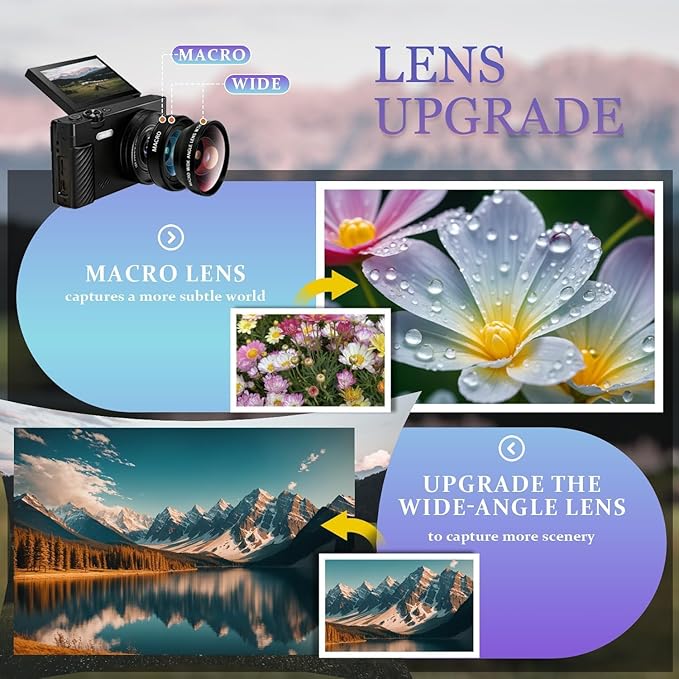 4K Vlogging Camera with 31 Filters & 64MP - 180° Flip Screen Digital Camera for YouTube with WiFi, 18X Zoom, Macro & Wide-Angle Lenses - Complete Travel Kit for Beginners, Teens