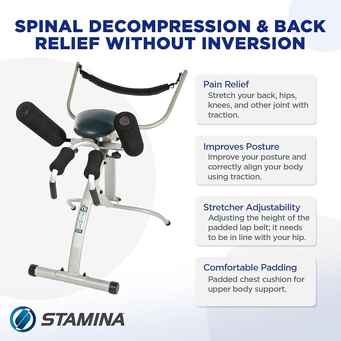 Stamina InLine Traction Control System, Back Pain Relief & Spine Decompression Machine - Stretching and Exercise Equipment for Home and Gym Workout - Portable Lower Body Fitness Stretcher