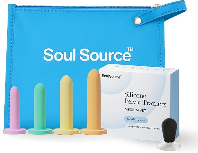 Soul Source | Silicone Wand Set Pelvic Floor Trainer | Progressive Comfort & Strength | Medium Sizes 3-6 with Travel Pouch and Handle