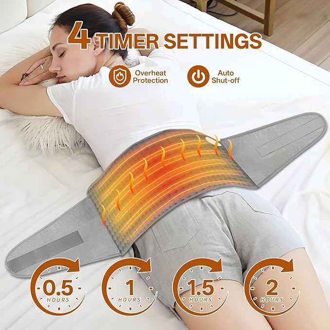 Vovoir Heating Pad for Back Pain Relief,12"x24"+25" Large Electric Heating Pad for Period Cramps Neck Shoulders with Belt, 4 Timer 9 Heat Setting & Auto Shut Off,Gifts for Mom,Dad