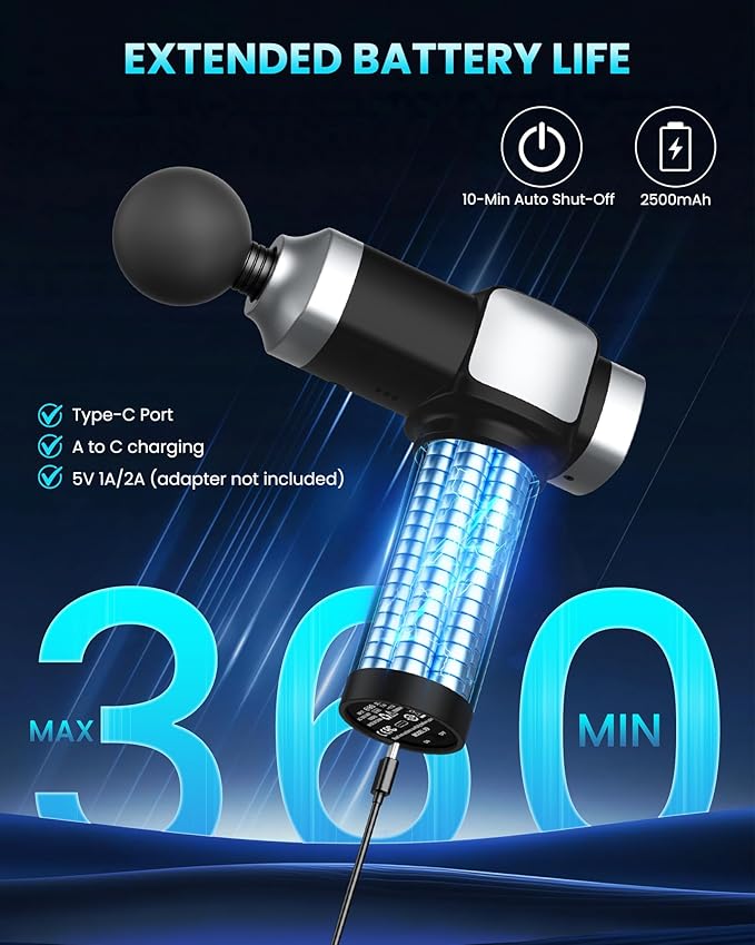 Deep Tissue Massage Gun, Portable Percussion Electric Muscle Massager for Pain Relief, Handheld Massagers with 30 Speeds & 6 Attachments for Back and Neck, Gifts for Men Women