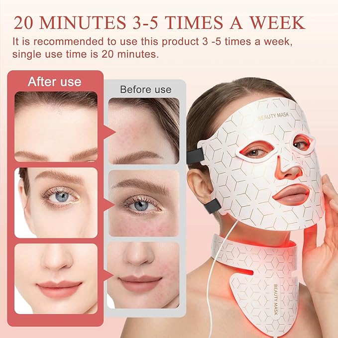 Red Light Therapy for Face & Neck,Red Light Mask with 850nm NIR, 7-1 Colors LED Light Therapy mask, Rechargeable LED Face & Neck Mask for Anti-Aging,Skin Firming & Radiant Glow at Home