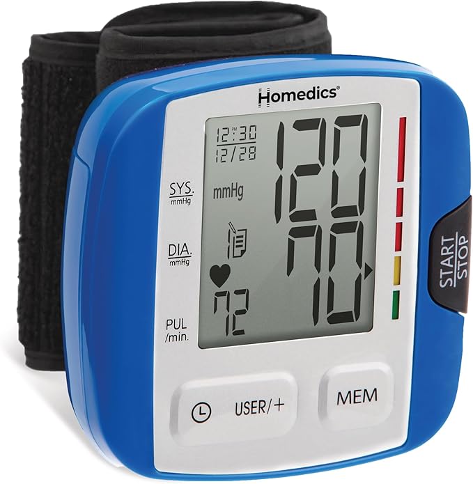 HoMedics Blood Pressure Monitor, Automatic Wrist Blood Pressure Machine with Easy One-Touch Operation, Stores up to 30 Readings for 2 Users, Attached Blood Pressure Cuff and Storage Case Included