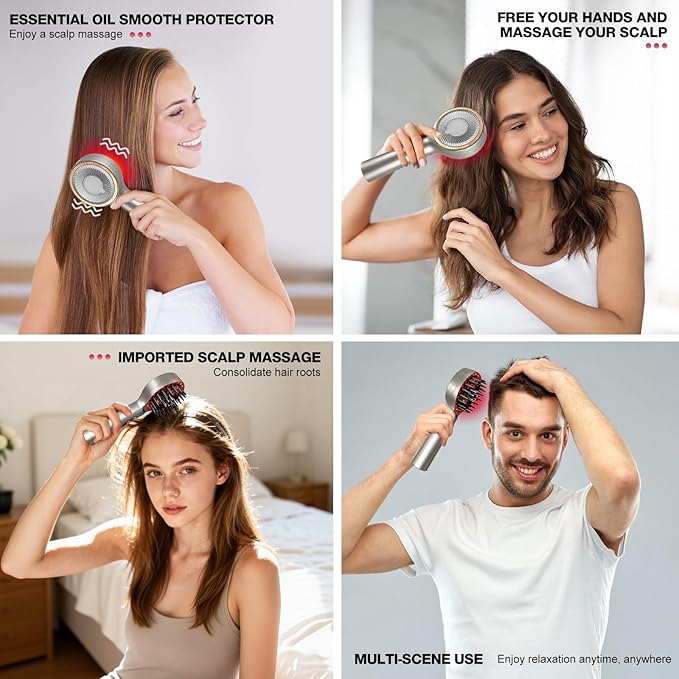 3 in 1 Scalp Massager Hair - 360° Hair Oil Applicator Electric Scalp Massager IPX7 Waterproof for Home & Travel(Silver)