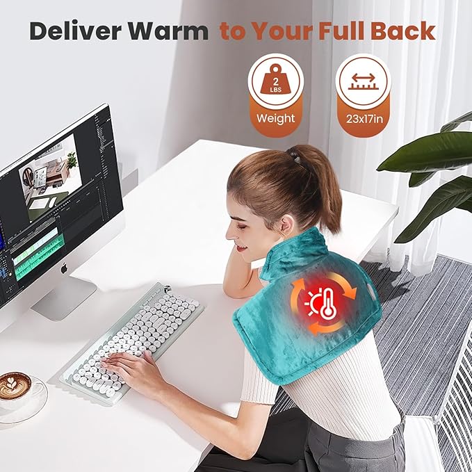 Heating Pad for Neck and Shoulders and Back, Electric Weighted Heat Pad for Pain Relief, 6 Heat Settings & Auto Shut Off Heated Wrap, Machine Washable Ultra Soft Fabric, Gifts for Women, Men, Mom, Dad