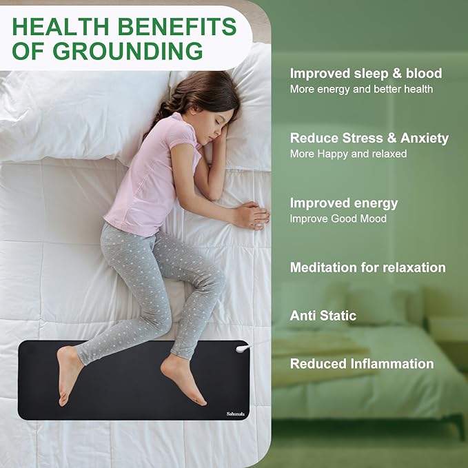 Grounding Mat for Feet - 10"x26.7" Conductive Earth Grounding Pad for Improved Sleep Energy Health, Magnetic Field Grounded Pad, Indoor Connected Grounding Mat for Bed Desk Home Office Work