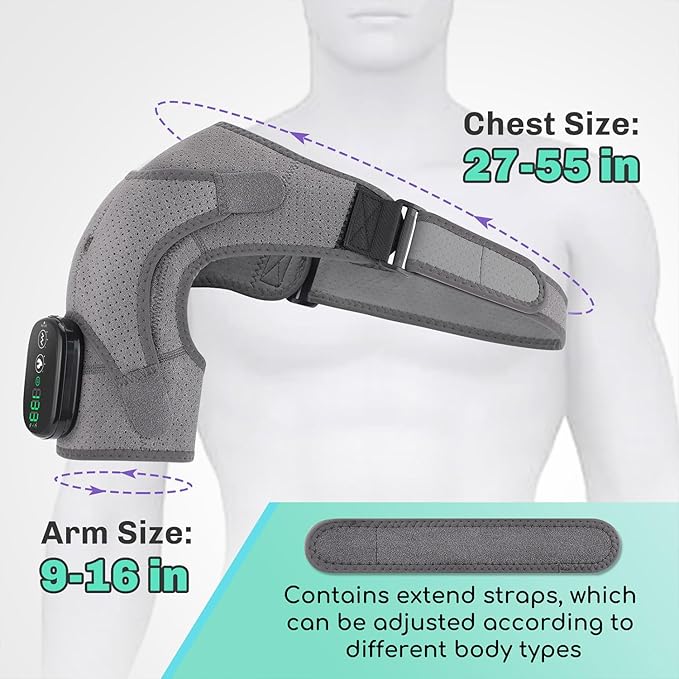 Shoulders Massager, Adjustable Shoulder Massager with Heat for Pain Relief Deep Tissue, 3 Levels Vibration & 3 Levels Heating Shoulder Heat (Gery)