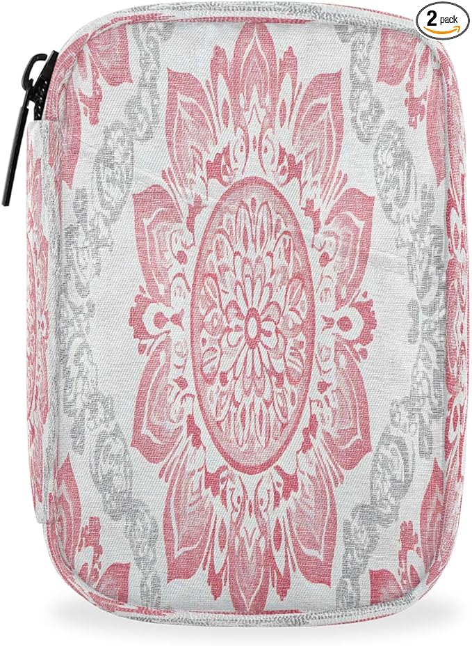 Pink Mandala Art Pill Case Travel Pill Organizer Weekly 7 Day Portable with Zipper Medicine Box Pill Case for Vitamins, Birth Control,Fish Oils,Medication, Supplements