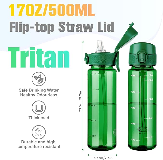 GOPPUS 17oz Kids Water Bottle for School -Straw, Leak-Proof Tritan Sports Bottle Time Marker Reusable for Girls Boys