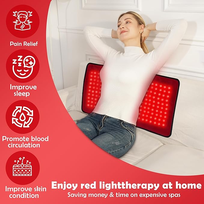 UTK 23" x 12" Large Red & Blue Light Therapy Pad for Body, 470nm 660nm 850nm Near Infrared Light Therapy Wrap for Back Shoulder Knee Muscle Joint, 210 pcs 3 in 1 LEDs, Adjustable Timer & Intensity