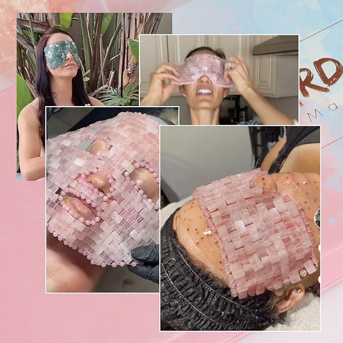 ideayard Rose Quartz Eye Mask, Natural Crystal Anti-Aging Hot or Cold Using, Eye Mask for Puffy Eyes, Dark Circles & Eye Fatigue Relief, Reusable Skin Care Sleep Mask