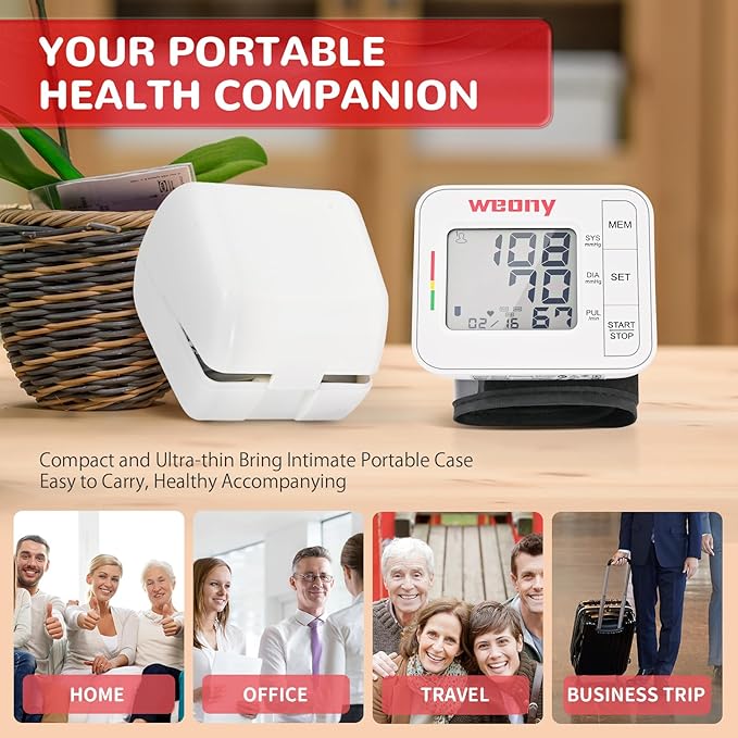 Blood Pressure Monitor for Home Use,Automatic Wrist Blood Pressure Monitor,Adjustable Wrist Blood Pressure Cuff (5.3-8.5”) 2*90 Reading Memory Digital Blood Pressure Machine with Carrying Case