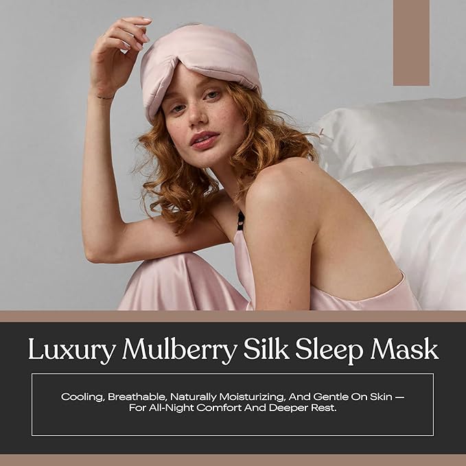 Lunya Washable Silk Sleeping Mask - Thermoregulating Mulberry Silk, Light Blocking and Comfortable Fit – Sleep Mask for Women and Men with Box - Delicate Pink - Large