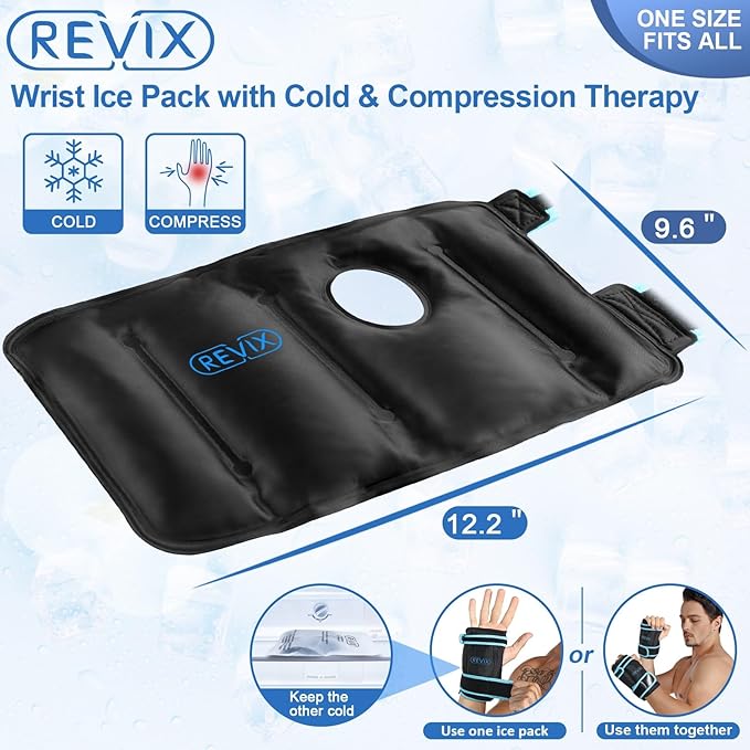 REVIX Wrist Ice Pack for Carpal Tunnel, Reusable Gel Ice Packs for Hand Relaxation, Promoting Flexibility and Mobility by Cold Compression Therapy, Black, 2 Packs